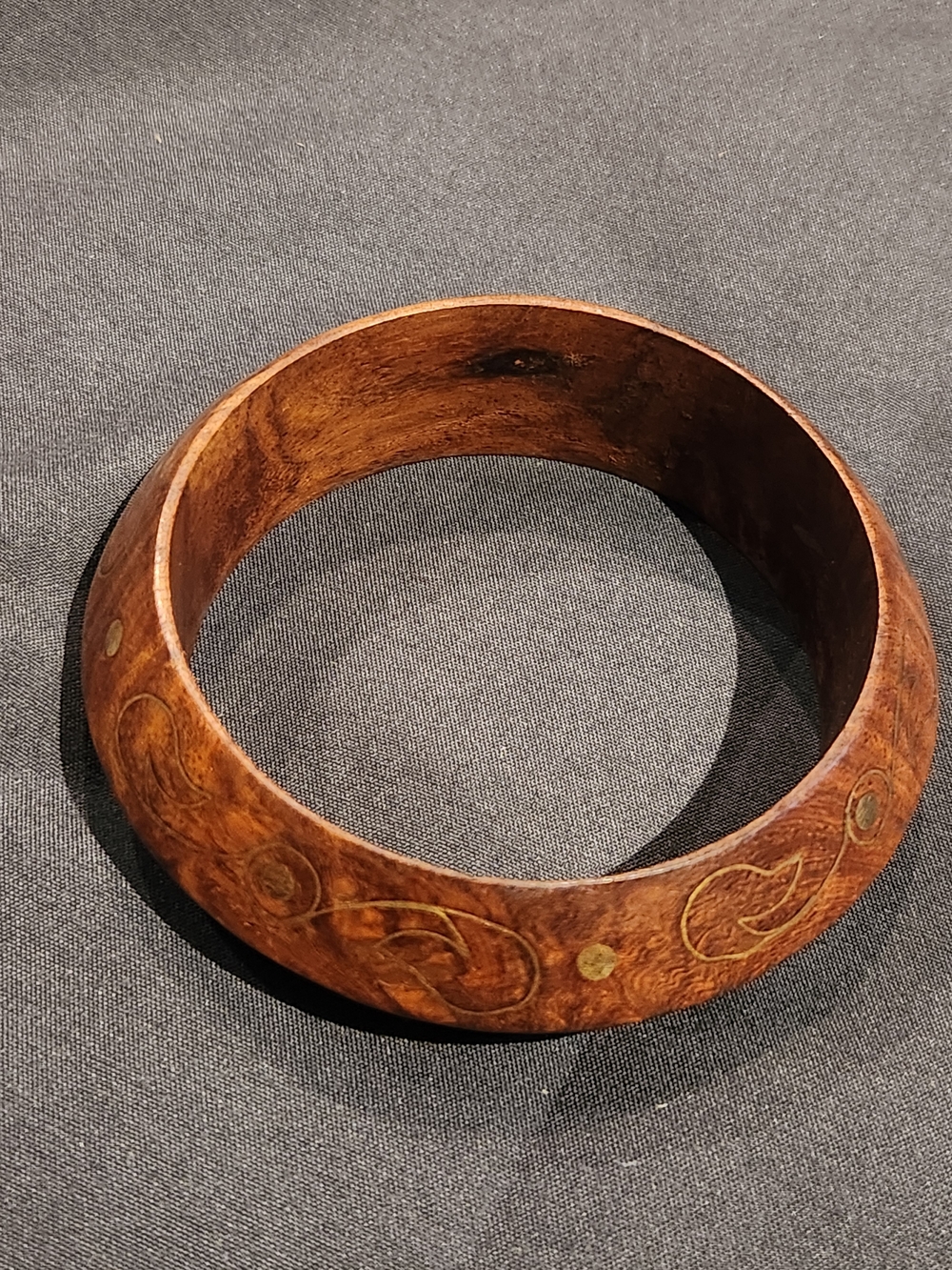 Wood Bangle Bracelet Thin Brass Inlay Made in India Lightweight